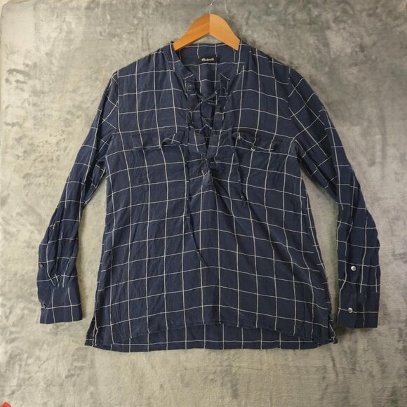 Madewell Tops - Madewell Women S NavyBlue Silk LaceUp Popover Luxury RichGirl Blouse Style-f5658